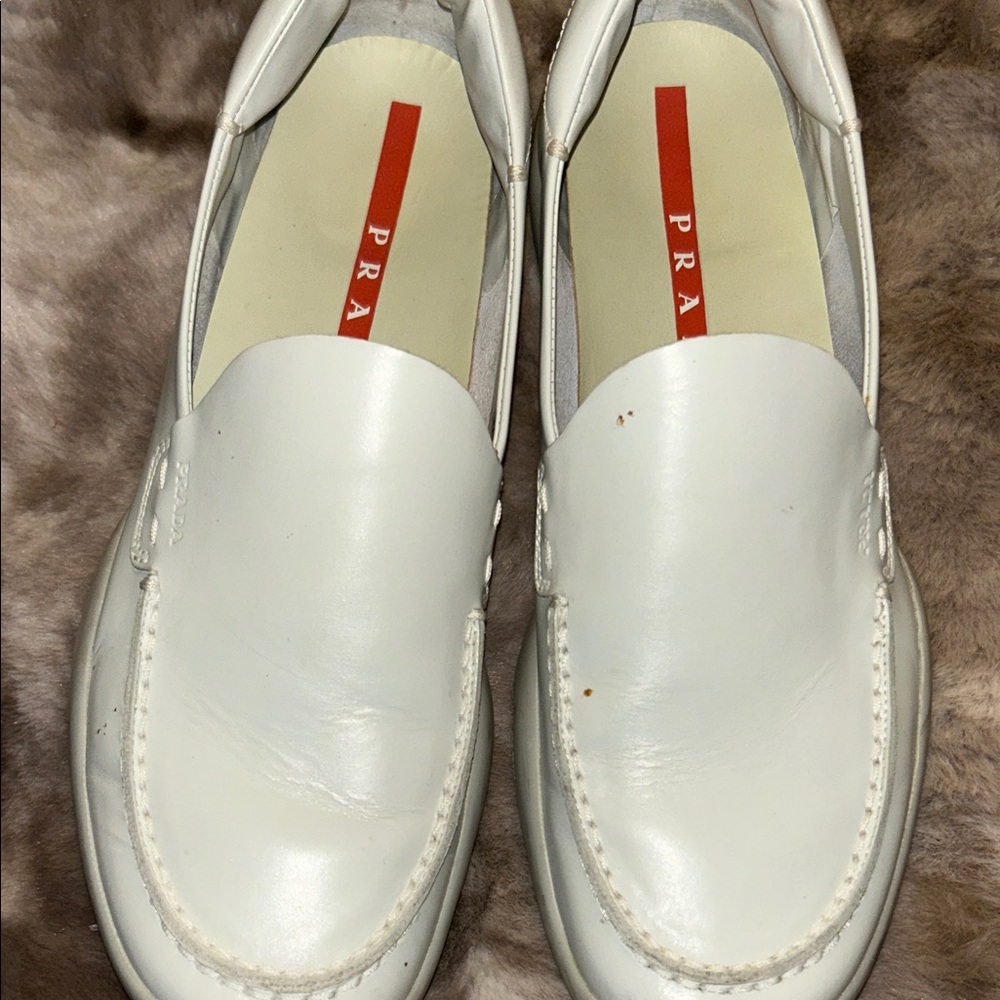 Prada Woman Cream Leather Loafers